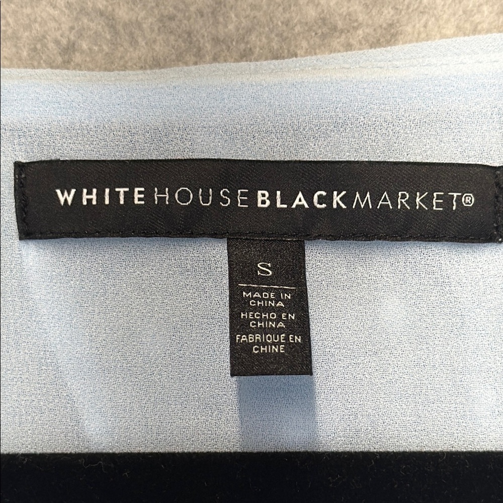 White House Black Market Blue Puff Sleeve Blouse - Picture 3 of 8